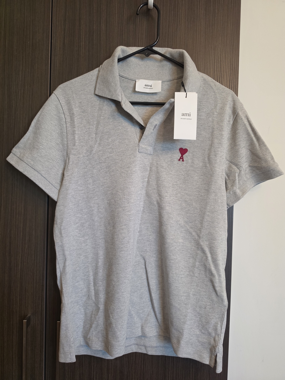 Ami Light Gray Polo with Maroon Heart Detail